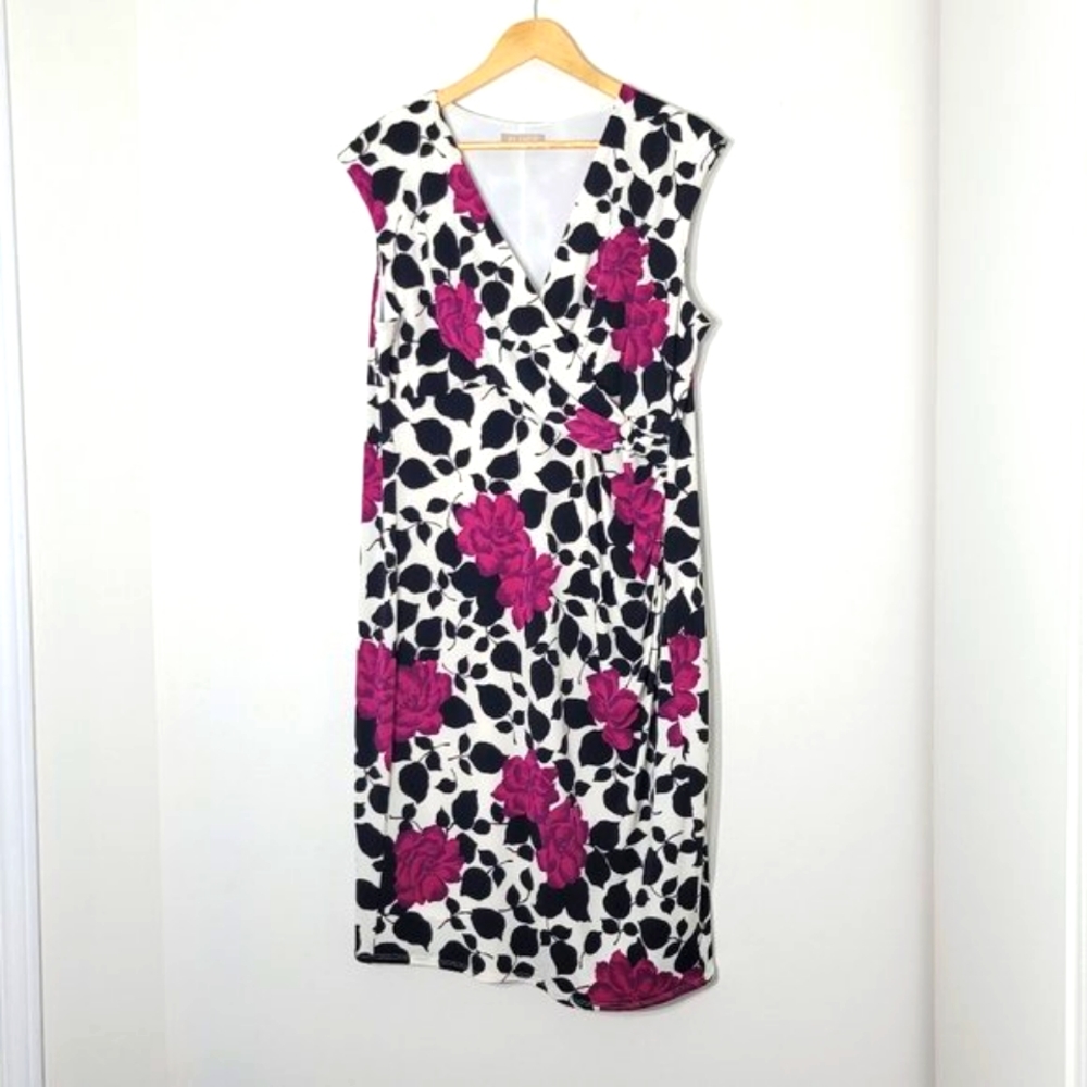 Planet Floral Print Dress Sleeveless Surplice Neckline Stretch Plus Sz 16CA 18UK